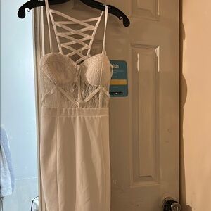 Wish White Asymmetrical Dress with Bustier Detail